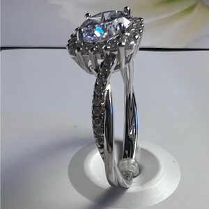 Sterling Silver Ring Sz 8 Lab Created Opal & CZs